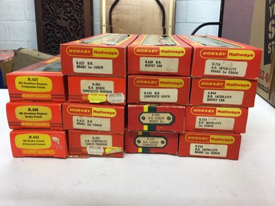 Lot 144 - Hornby OO gauge BR carriages selection of  liveries (15) and Triang Hornby BR carriages selection of liveries (9), all boxed (24)