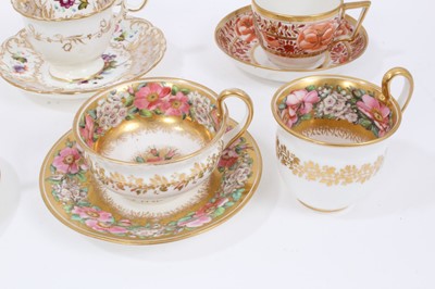 Lot 320 - Four 19th century Coalport cups and saucers, one painted with insects, together with one trio