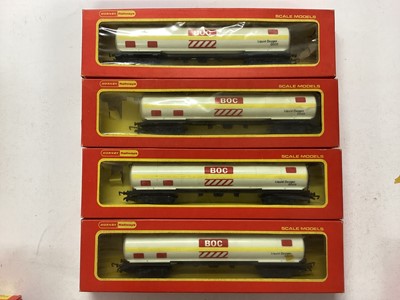 Lot 152 - Hornby OO gauge Tank Wagons, Freight and Plank Wagons and car transporters, all boxed (26)