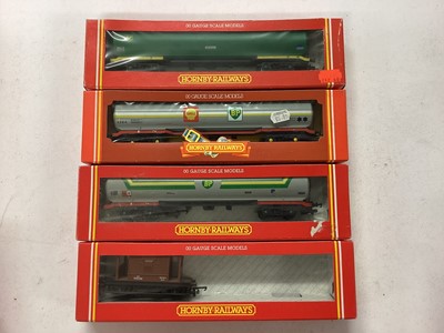 Lot 152 - Hornby OO gauge Tank Wagons, Freight and Plank Wagons and car transporters, all boxed (26)