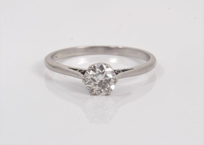 Lot 715 - Diamond single stone ring with an old cut diamond estimated to weigh approximately 0.45cts in six claw coronet setting on platinum shank. Ring size O.