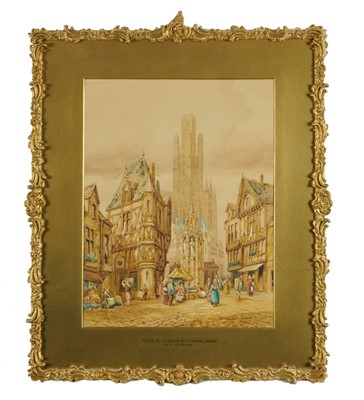 Lot 1315 - Henry Thomas Schaefer (1815-1873) pair of watercolours - Antwerp, Belgium and Place de la Croix de St. Pierre, Rouen, each signed and inscribed, 45cm x 35cm, in glazed gilt frames