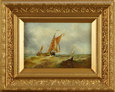 Lot 1316 - John Moore of Ipswich (1820-1902) oil on panel - shipping at sea, signed, 17.5cm x 25cm, in gilt frame