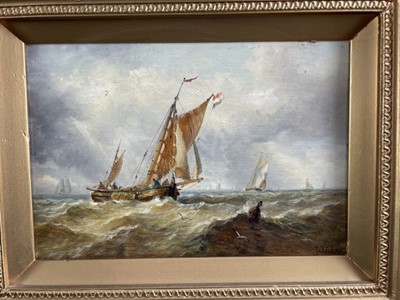 Lot 1316 - John Moore of Ipswich (1820-1902) oil on panel - shipping at sea, signed, 17.5cm x 25cm, in gilt frame