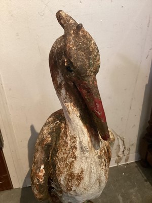 Lot 1474 - Antique painted cast iron figure of a heron, 74cm high