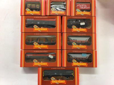 Lot 154 - Hornby OO Gauge rolling stock including Hopper (x14),Tank (x7), Coke (x3) Wagons plus animal, mineral, branded and Speedlink Vans and wagons, all boxed (34)