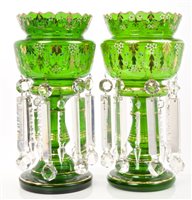 Lot 111 - Pair impressive Victorian Bohemian green glass...