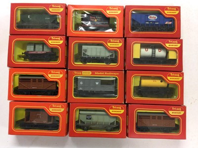 Lot 156 - Hornby OO gauge early rolling stock GWR 4 wheel coaches (x5) and two others, Tank and Mineral wagons, Ventilated and other vans, plus Triang Hornby rolling stock (x26), all boxed (49)