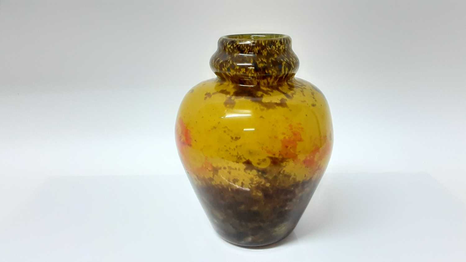 Lot 1141 - Stylish Art Deco Muuler Fres Luneville mottled art glass vase, signed, 22.5cm high