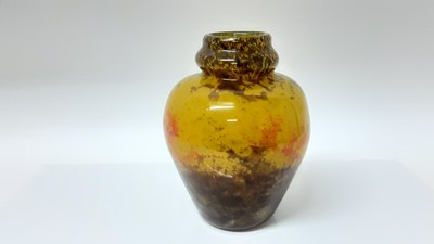 Lot 1141 - Stylish Art Deco Muuler Fres Luneville mottled art glass vase, signed, 22.5cm high