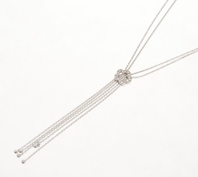 Lot 764 - 18ct white gold and diamond tassel drop necklace