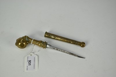 Lot 915 - 19th century Continental brass mounted concealed dagger