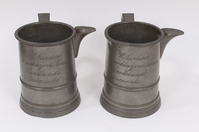 Lot 1046 - Pair of 19th century pewter tavern quart mugs, engraved ' W. Turner, Bricklayer's Arms, Sevenoaks