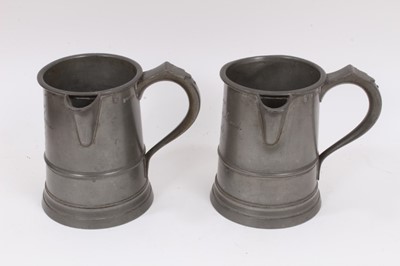 Lot 1046 - Pair of 19th century pewter tavern quart mugs, engraved ' W. Turner, Bricklayer's Arms, Sevenoaks