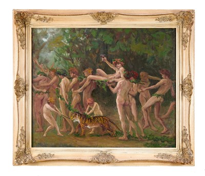 Lot 846 - Circle of Sir Alfred Munnings (1878-1959) oil on canvas - A Bacchanalian Procession, bearing initials A.J.M., 51cm x 61cm, framed