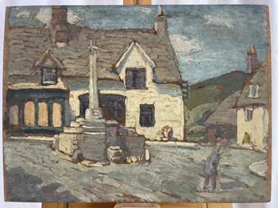 Lot 1339 - Thomas Brown Yates (1882-1968) three oils on panel - A Rural Village, 30cm x 40cm and two others, unframed (3)