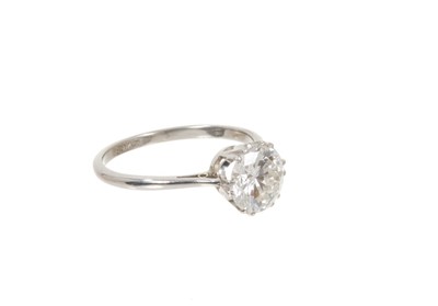 Lot 697 - Diamond single stone ring with a round brilliant cut diamond estimated to weigh approximately 1.83cts in coronet claw setting on platinum shank. Ring size N½.