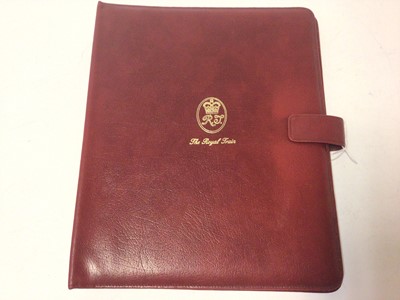 Lot 138 - H.M.Queen Elizabeth II Royal Train red leather stationery folder with gilt embossed crowned R.T.and 'The Royal Train ' to cover, watered silk lining 33 x 26.5 cm and lot  Royal Train ephemera inclu...