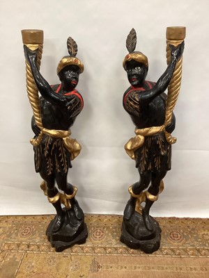 Lot 1484 - Pair of Venetian style carved blackamore torchères