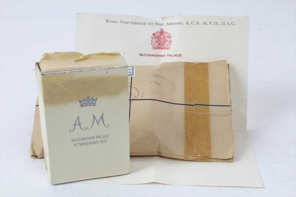Lot 143 - The Wedding of H.R.H. Princess Anne to Captain Mark Philips 1973, piece of Wedding Cake in box and accompanying letter and packaging.