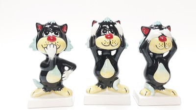 Lot 1182 - Three Lorna Bailey model cats - Hear no evil, see no evil, speak no evil