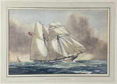 Lot 1344 - Percy Dalton (1906-1982) watercolour - Falmouth Packet Schooner "Swallow" at sea, signed, 28cm x 43cm, in glazed frame