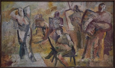 Lot 1351 - Dorothy Mead (1928-1975) oil on canvas - The Life Drawing Class, signed and dated '65, 132cm x 224cm, framed