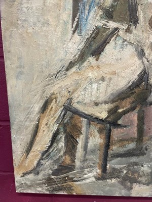 Lot 1357 - Dorothy Mead (1928-1975) oil on canvas - Seated Figure, dated '62, unframed, 102xm x 72cm