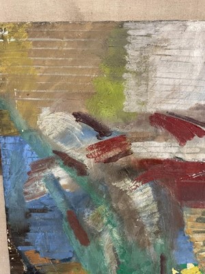 Lot 1358 - Dorothy Mead (1928-1975) oil on canvas - The Art Class, dated '68, unframed, 132cm x 224cm