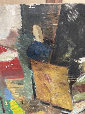 Lot 1358 - Dorothy Mead (1928-1975) oil on canvas - The Art Class, dated '68, unframed, 132cm x 224cm