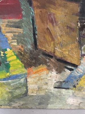 Lot 1358 - Dorothy Mead (1928-1975) oil on canvas - The Art Class, dated '68, unframed, 132cm x 224cm