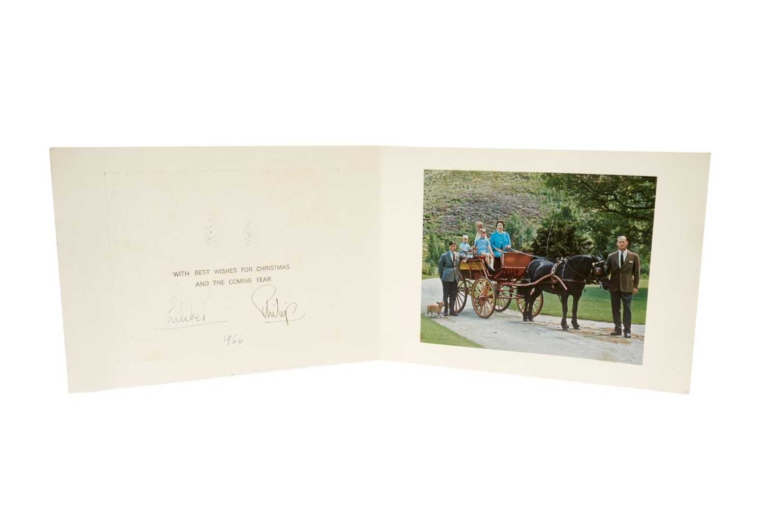 Lot 151 - H.M.Queen Elizabeth II and H.R.H.The Duke of Edinburgh, rare 'Lilibet' signed 1966 Christmas card for a close member of The Queens family with twin gilt ciphers to cover, colour photograph of the R...