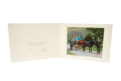Lot 151 - H.M.Queen Elizabeth II and H.R.H.The Duke of Edinburgh, rare 'Lilibet' signed 1966 Christmas card for a close member of The Queens family with twin gilt ciphers to cover, colour photograph of the R...