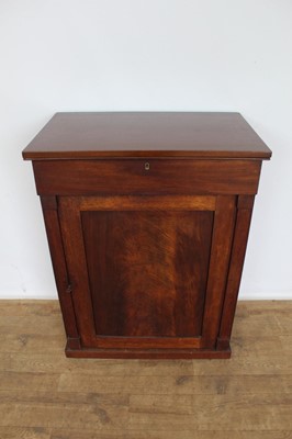 Lot 1500 - Victorian figured mahogany dwarf side cupboard, with frieze drawer and panelled cupboard below on plinth, 72cm wide x 44cm deep x 97cm high