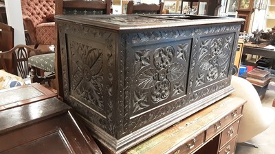 Lot 1154 - 19th century carved oak coffer