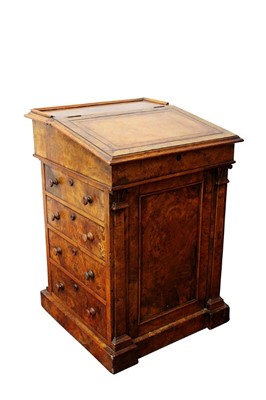 Lot 1520 - Good William IV pollard oak davenport desk in the manner of Gillows, the sliding desk top with fitted rear stationary compartment and four drawers to the side with