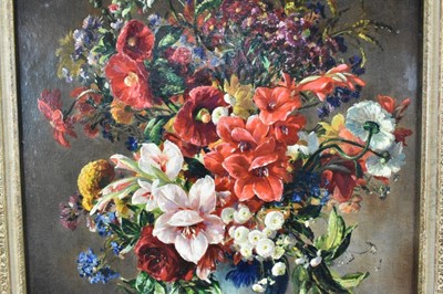 Lot 1145 - * Stuart Scott Somerville (1908-1983) oil on canvas - Still life of flowers in a blue and white vase, signed, 61.5cm x 51.5cm, in ornate gilt frame