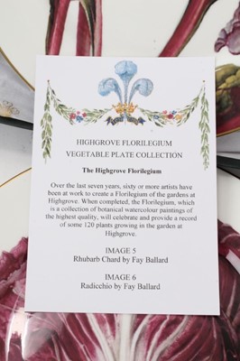 Lot 160 - H.R.H.Prince Charles (now H.M.King Charles III), two pairs Royal Christmas gifts, four Highgrove Florilegium vegetable subject porcelain plates in original boxes