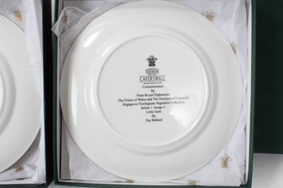 Lot 160 - H.R.H.Prince Charles (now H.M.King Charles III), two pairs Royal Christmas gifts, four Highgrove Florilegium vegetable subject porcelain plates in original boxes