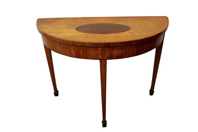 Lot 1522 - George III satinwood and amboyna inlaid demi-lune side table, 96cm wide x 43cm deep x 75cm high