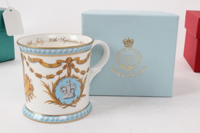 Lot 162 - Collection of five Royal Household staff presentation commemorative Royal Collection bone china mugs inscribed "In appreciation" on inside of rims, commemorating various Royal events 2008-2013 in o...