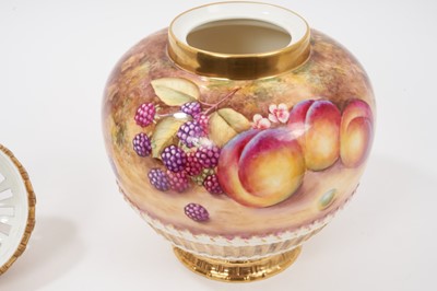 Lot 383 - A Royal Worcester pot pourri with pierced cover, hand painted with fruit and signed T. Nutt