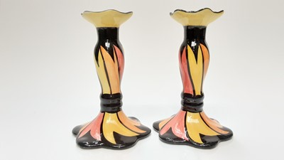 Lot 1193 - Pair of Lorna Bailey Chetwynd candlesticks, 15.5cm high