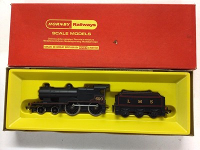 Lot 174 - Triang Hornby OO gauge LMS black 4-4-0 Class 2P Fowler locomotive with tender 690, R450, SR 4-4-0 L.I locomotive and tender 1757 R350, SR 0-4-4 M7 Tank locomotive 245, R868 and GWR 0-6-0 PT locomot...