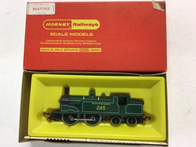 Lot 174 - Triang Hornby OO gauge LMS black 4-4-0 Class 2P Fowler locomotive with tender 690, R450, SR 4-4-0 L.I locomotive and tender 1757 R350, SR 0-4-4 M7 Tank locomotive 245, R868 and GWR 0-6-0 PT locomot...