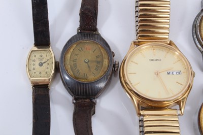 Lot 139 - Ladies 14ct gold wristwatch, 1920s silver and Niello work wristwatch and group of other vintage and later watches
