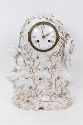 Lot 652 - late 19th century German porcelain mantel clock with Tiffany & Co marked movement