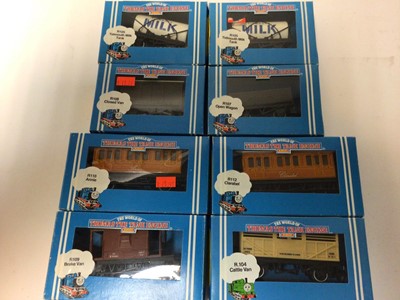 Lot 182 - Hornby OO gauge Thomas the Tank Engine series boxed locomotives including 'Duck' R382, Percy R350, unboxed Thomas, plus boxed rolling stock R105, R108, R104, R105, R110, R112, R107 and R109 (qty)