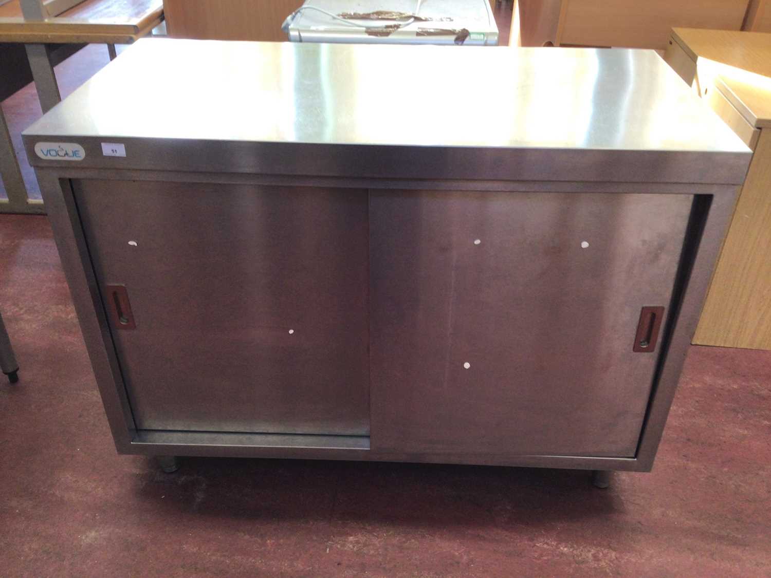 Lot 51 - A stainless steel twin sliding door freestanding cabinet, 1200 mm
