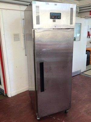 Lot 52 - A Polar G592 stainless steel commercial refrigerator, on castors, cable and plug 810 mm deep x 610 mm wide